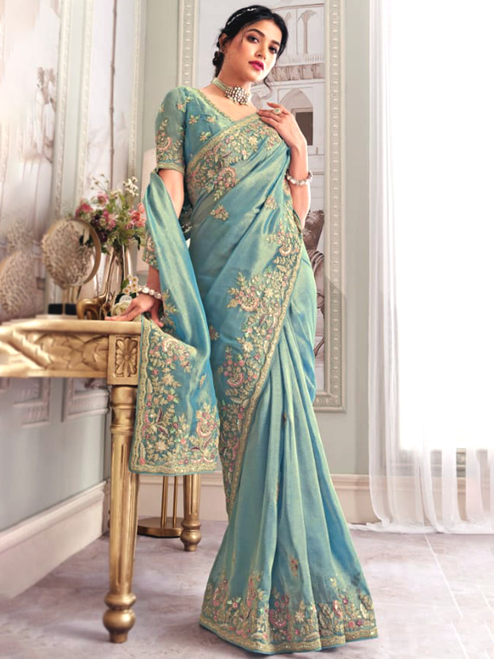 Meher Cyan Saree - Nonita Fashion