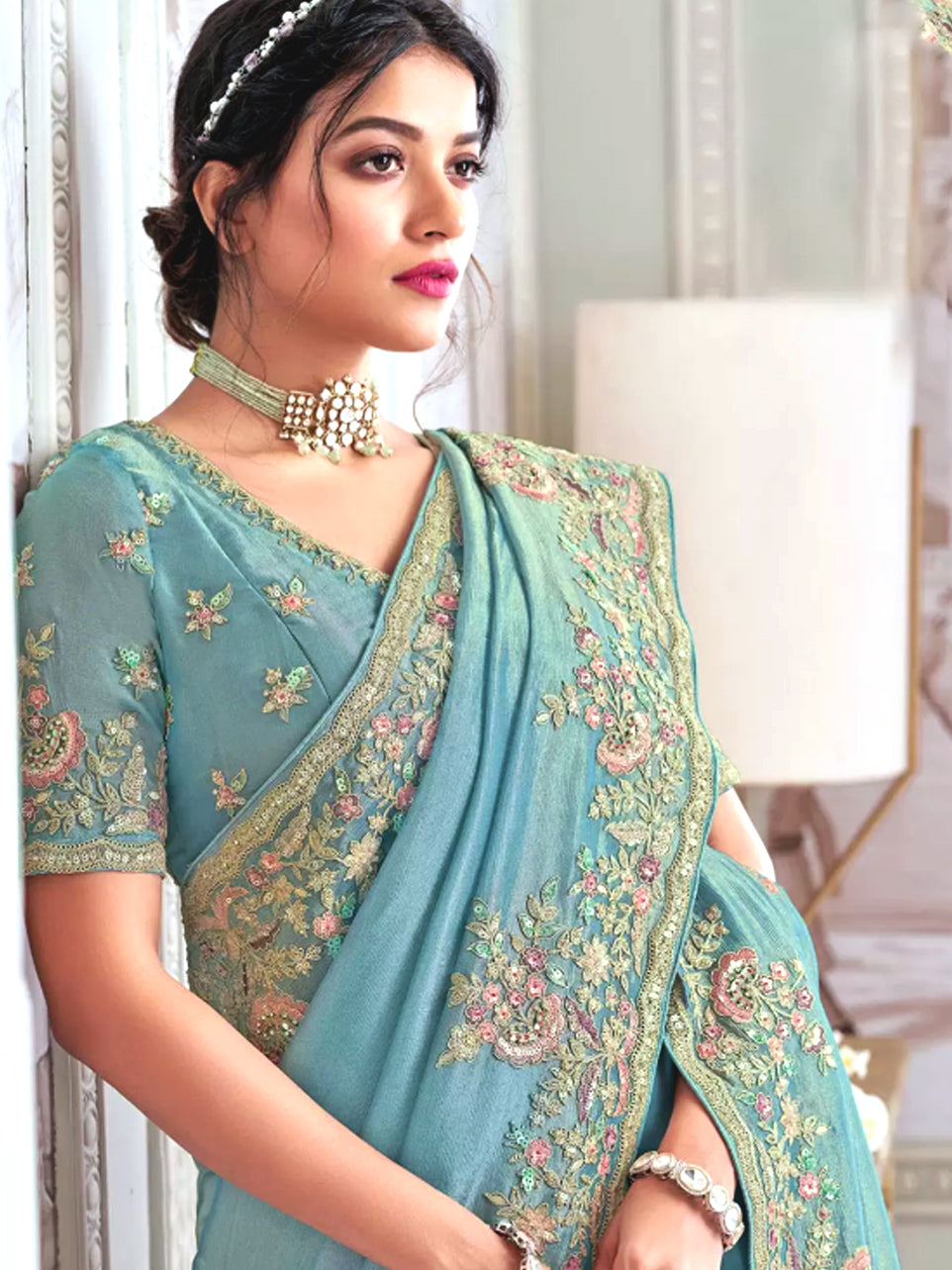 Meher Cyan Saree - Nonita Fashion