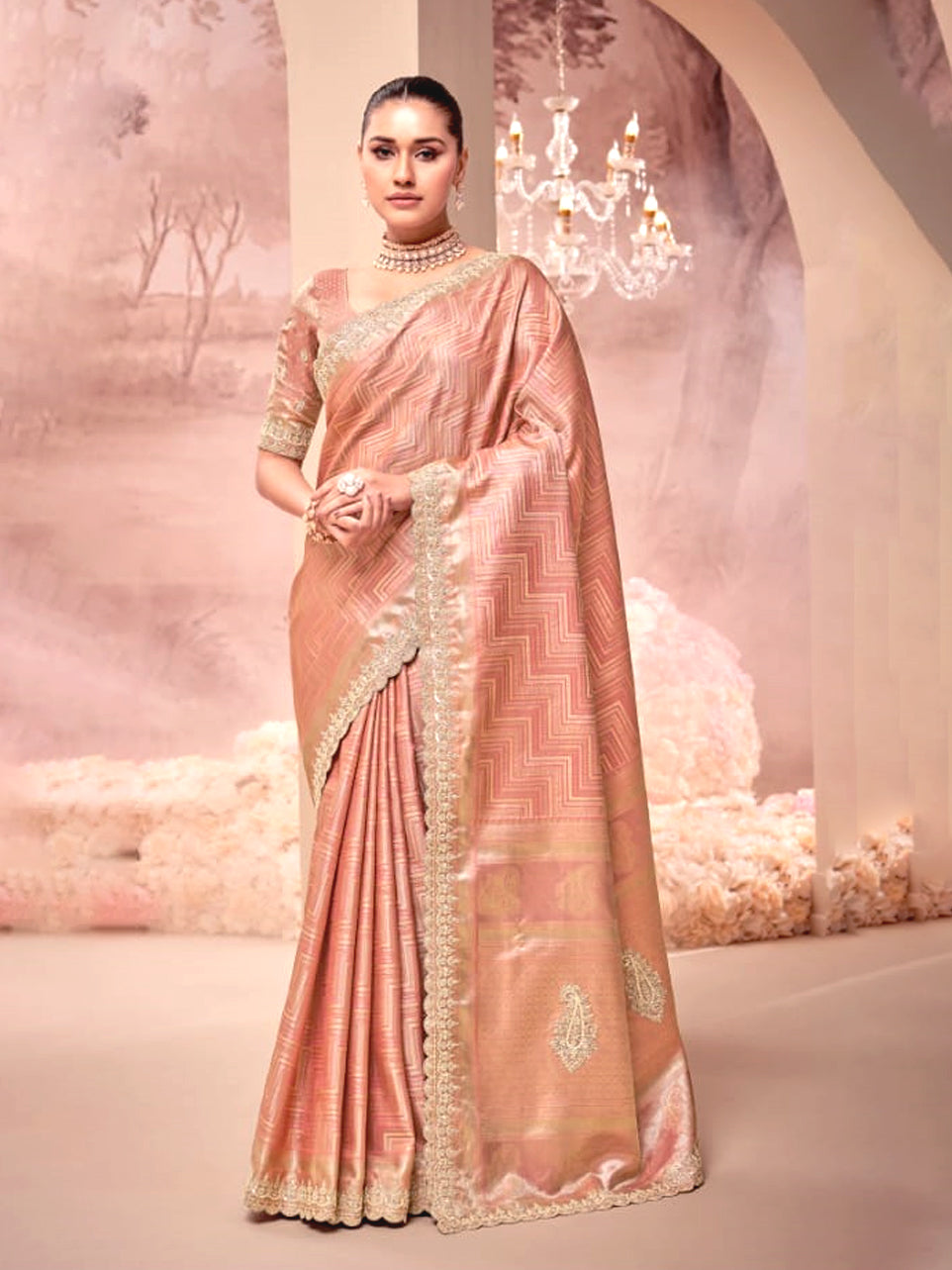 Meher Peach Saree - Nonita Fashion