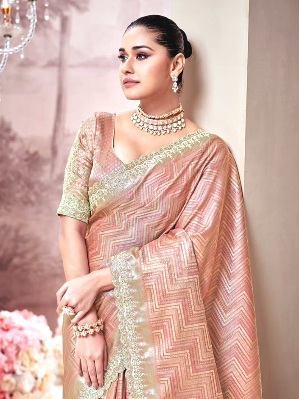 Meher Peach Saree - Nonita Fashion