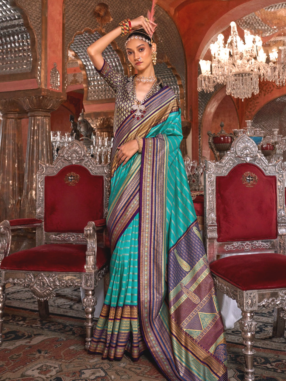 Tahira Aqua Saree - Nonita Fashion