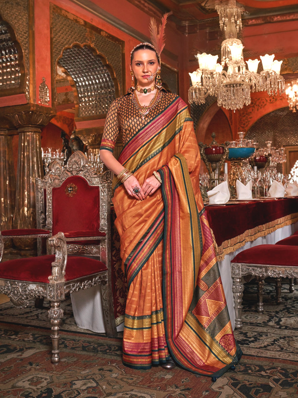 Tahira Rust Saree - Nonita Fashion