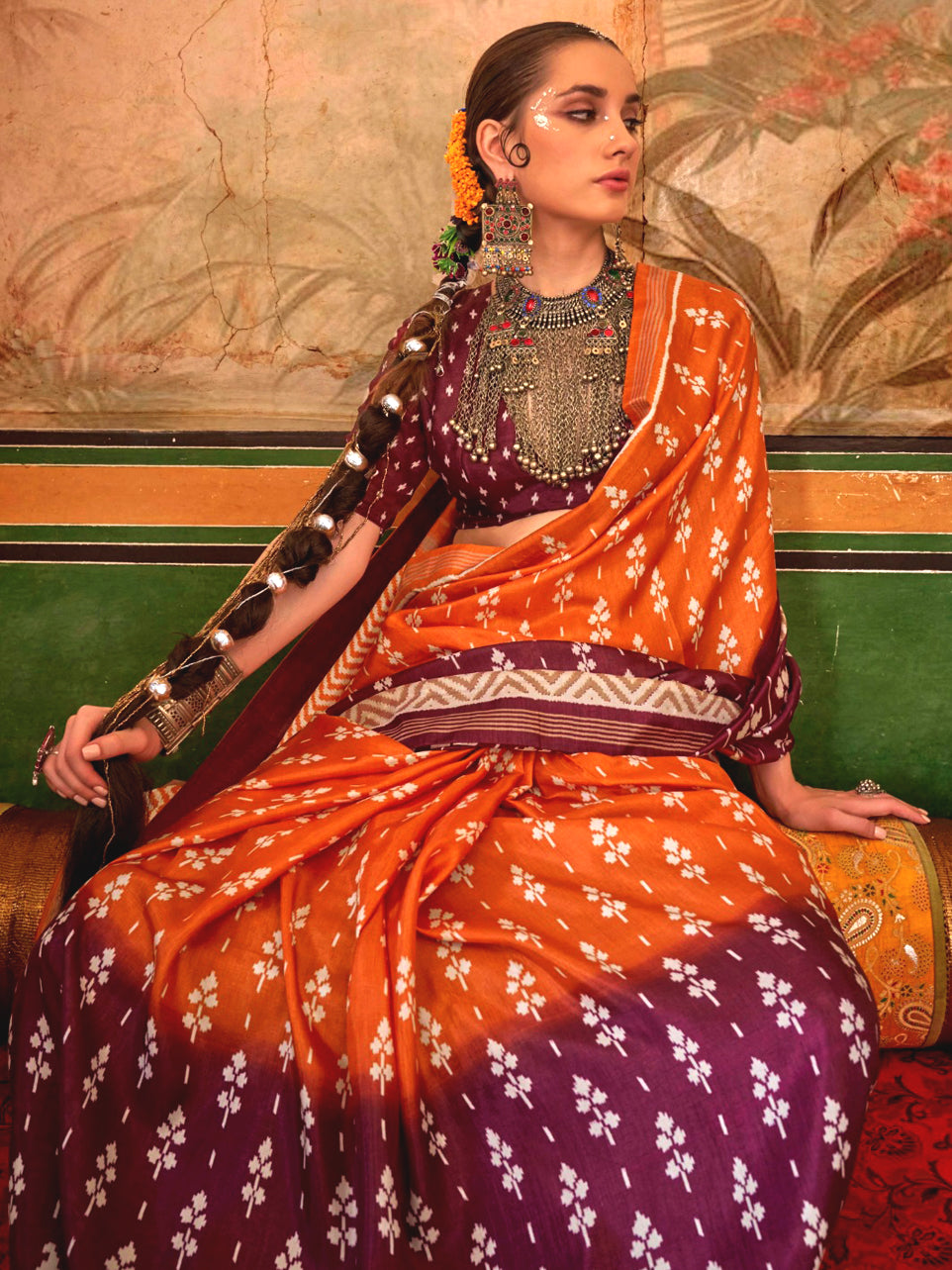 Kiara Tangerine and Chestnut Saree - Nonita Fashion