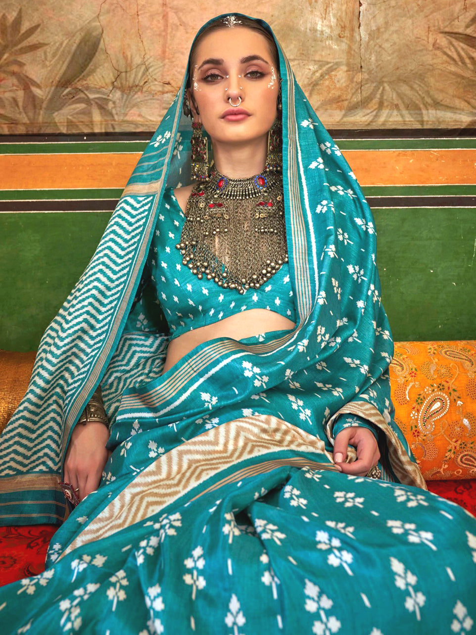 Elena Cyan Saree - Nonita Fashion