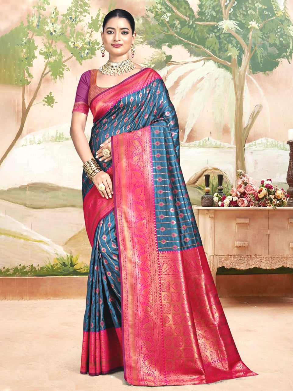 Harsha Blue Saree - Nonita Fashion