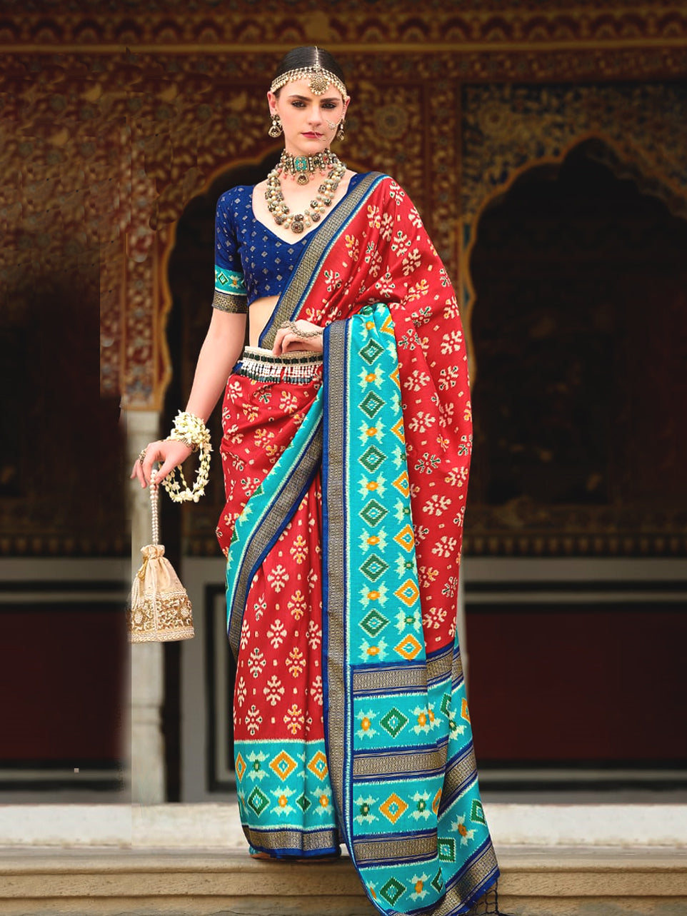 Chandrika Red and Blue Saree - Nonita Fashion