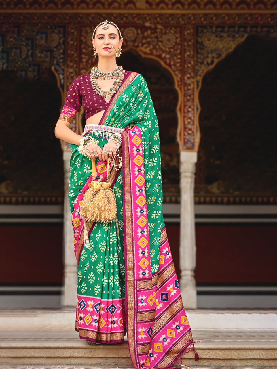 Chandrika Green and Pink Saree - Nonita Fashion