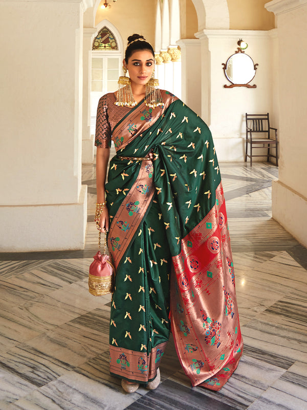 Meera Bottle Green Saree - Nonita Fashion