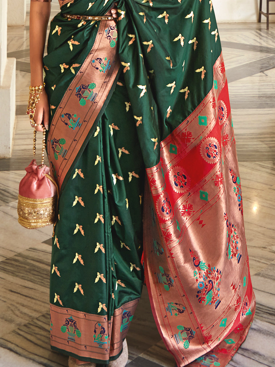 Meera Bottle Green Saree - Nonita Fashion