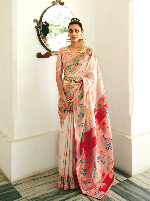 Meera Peach and Gold Toned Saree - Nonita Fashion