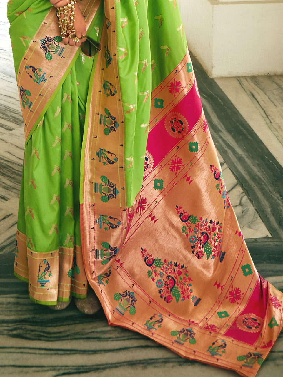 Meera Lemon Green Saree - Nonita Fashion