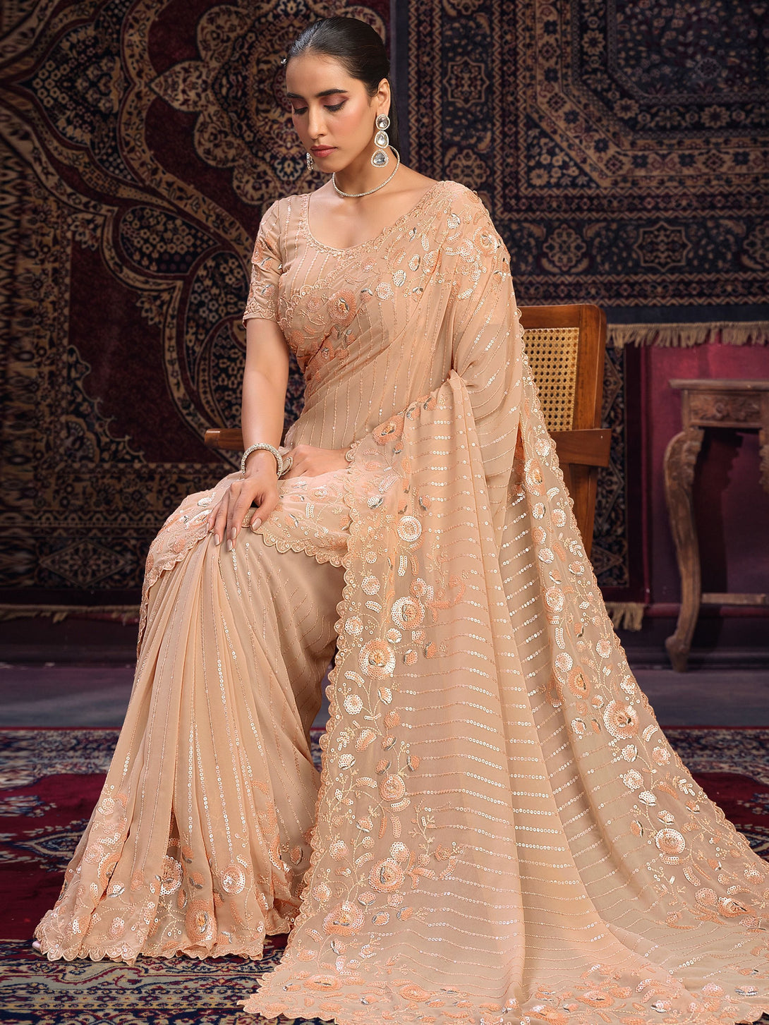 Sandy Elegance Georgette Saree - Nonita Fashion