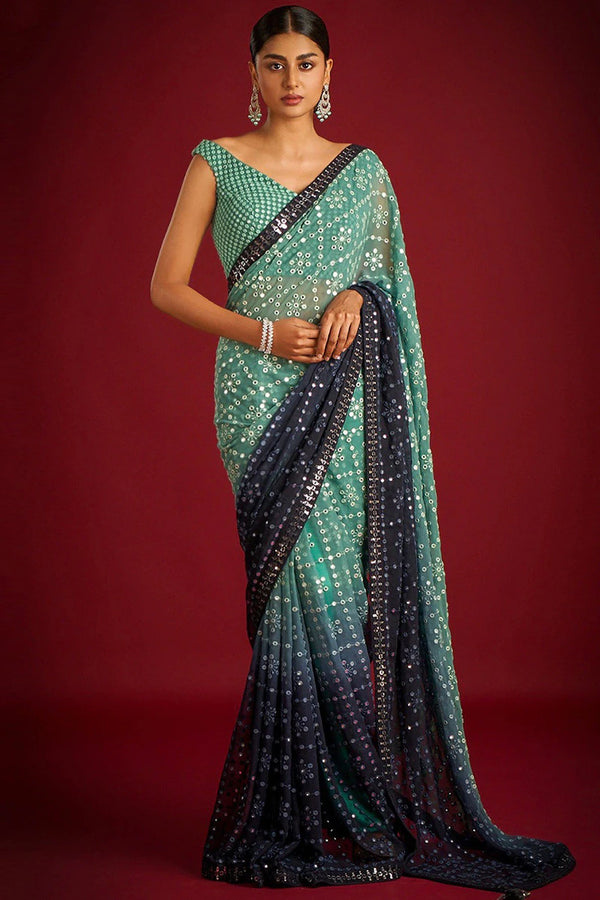 Ombre Green Georgette Saree with Sequin Work
