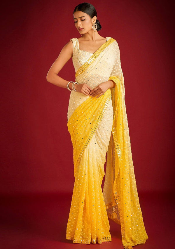 Ombre Yellow Georgette Saree with Sequin Work

