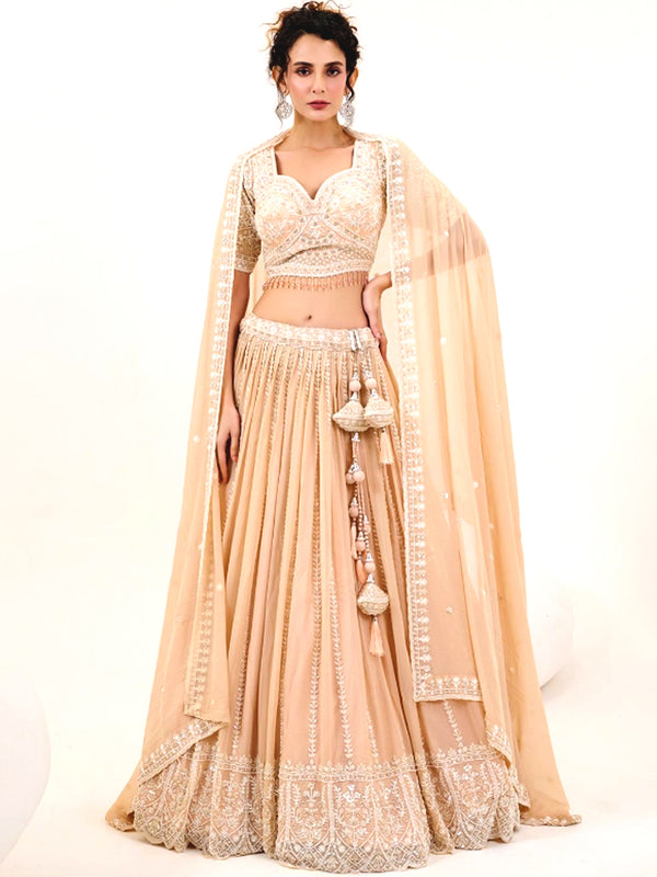 Peach Georgette Bridal Lehenga with Dori & Sequin Hand Embroidery
