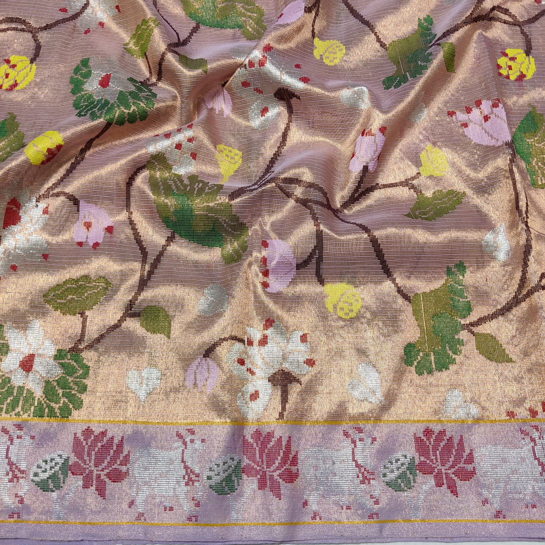 Peach Handloom Pethani Silk Saree with Pure Zari Work
