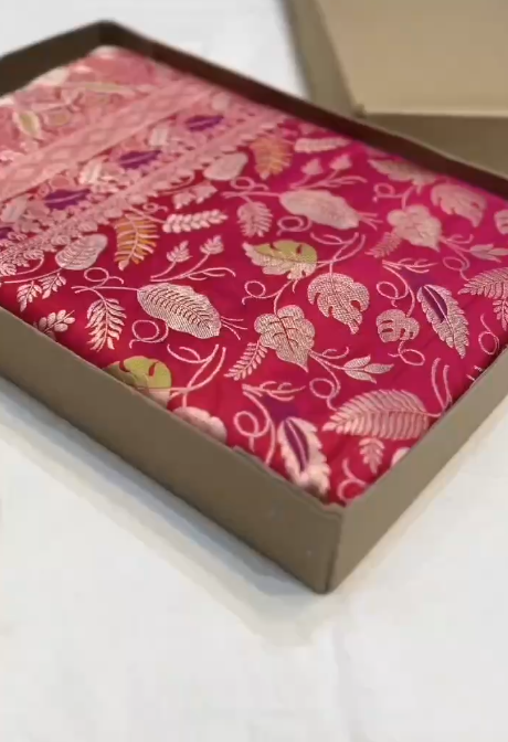 Pink Banarasi Satin Silk Saree with Zari Work
