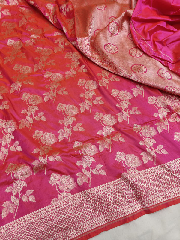 Pink Banarasi Silk Saree Golden Zari Work
