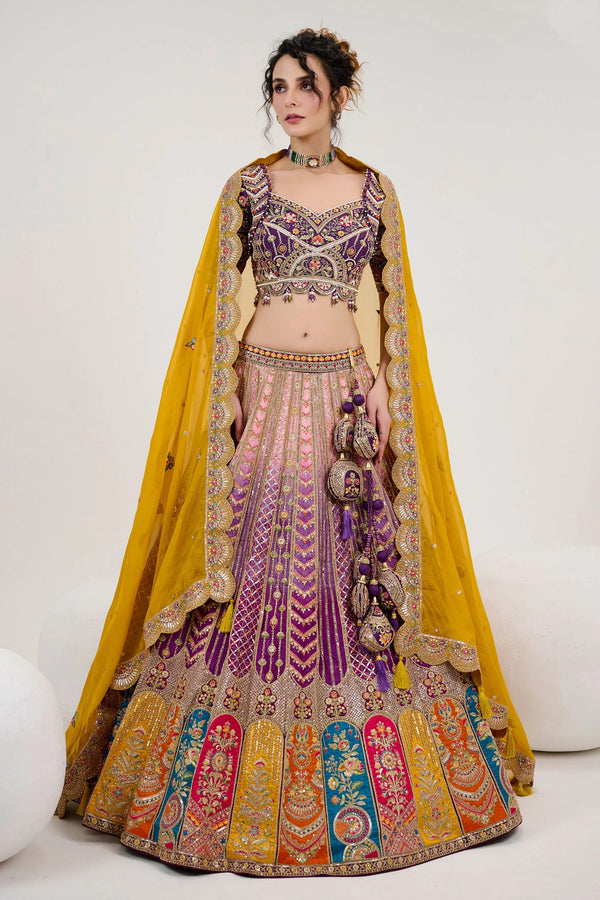 Pink Georgette Bridal Lehenga with Heavy Embroidery, Mirror, Zari and sequin work
