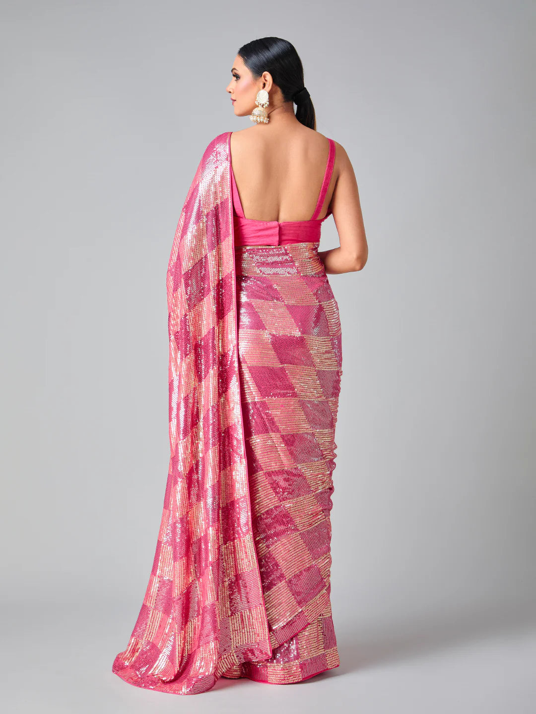 Pink Georgette Saree with All Over Heavy Sequin Embroidery