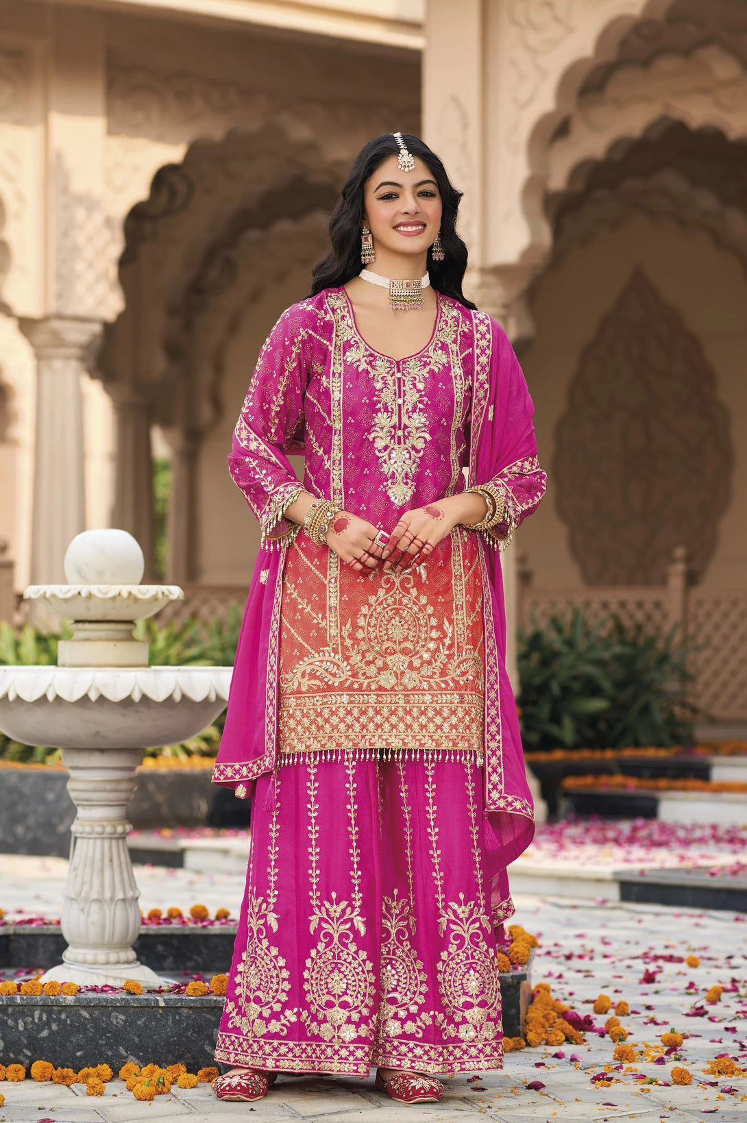 Pink Silk Salwar Kameez with Heavy Embroidery Mirror Work
