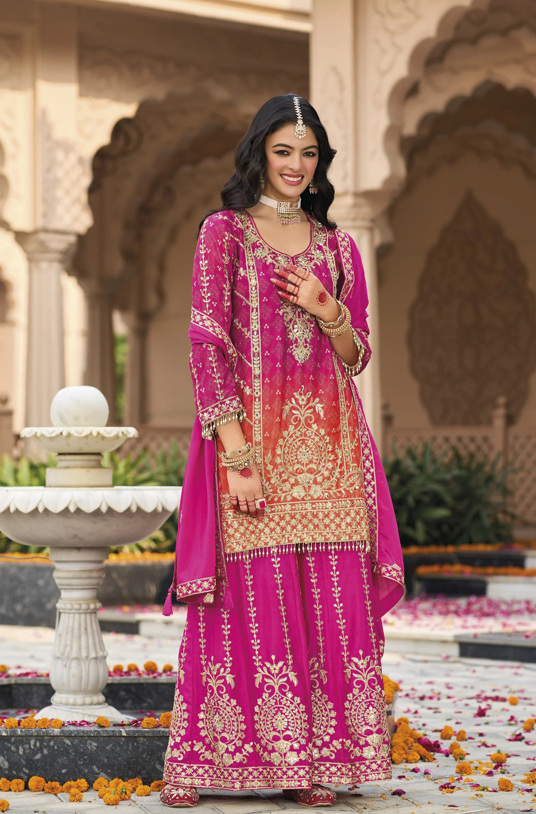 Pink Silk Salwar Kameez with Heavy Embroidery Mirror Work
