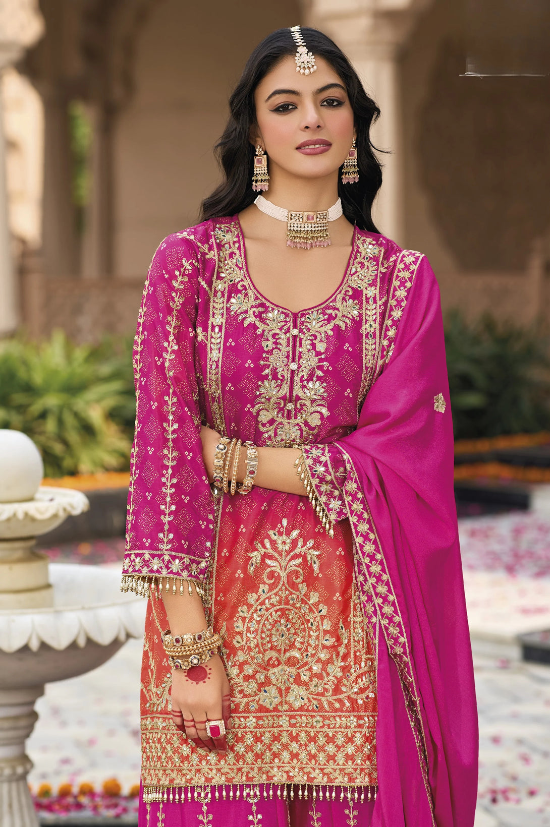 Pink Silk Salwar Kameez with Heavy Embroidery Mirror Work