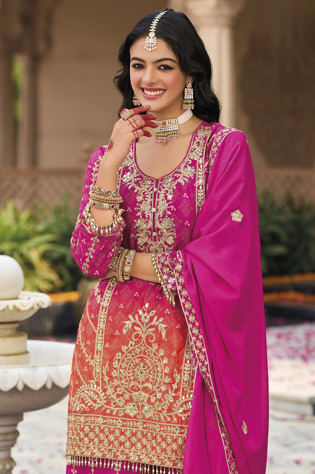 Pink Silk Salwar Kameez with Heavy Embroidery Mirror Work
