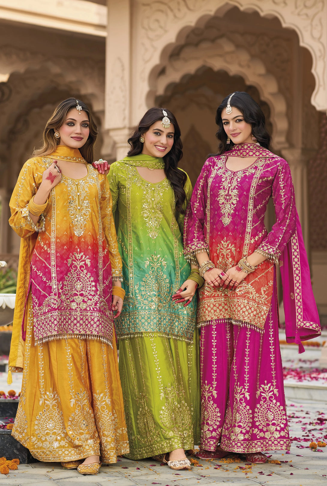 Pink Silk Salwar Kameez with Heavy Embroidery Mirror Work
