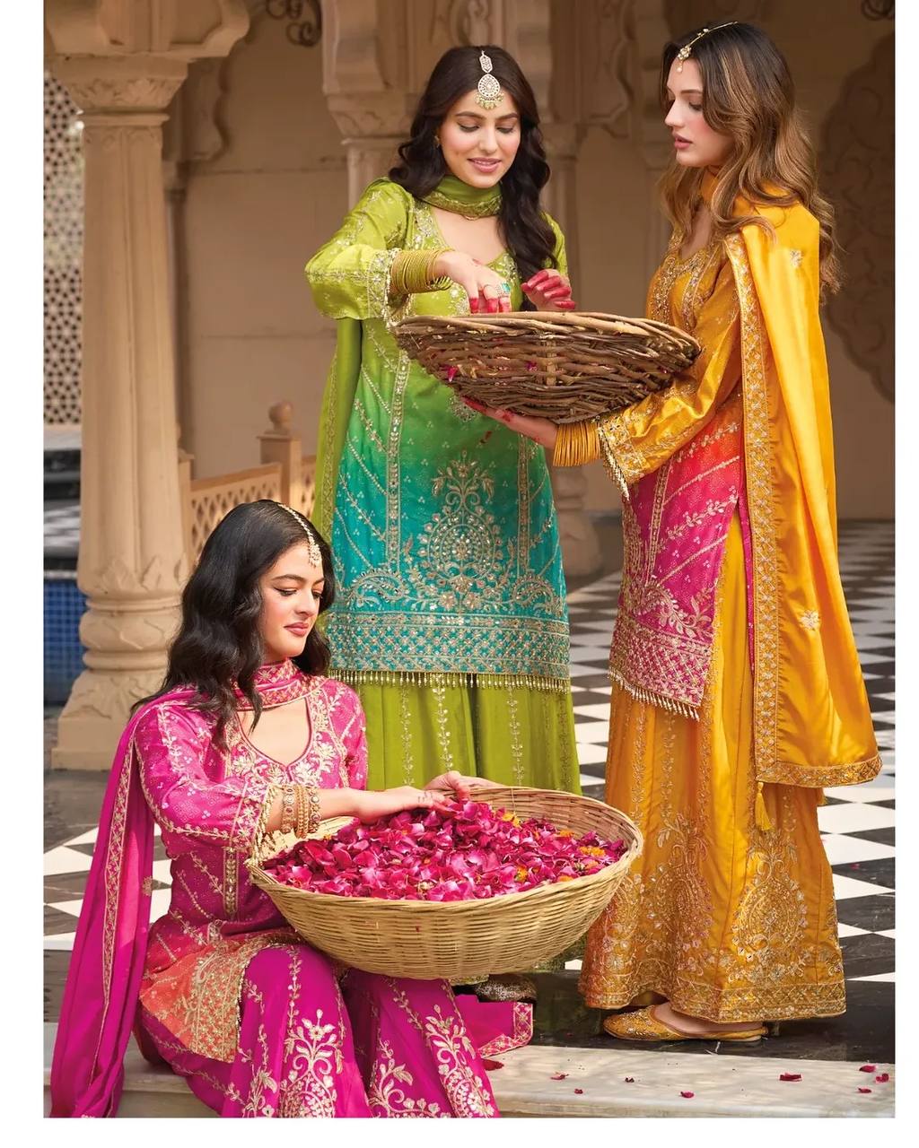Pink Silk Salwar Kameez with Heavy Embroidery Mirror Work
