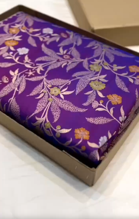 Purple Banarasi Satin Silk Saree with Zari Work
