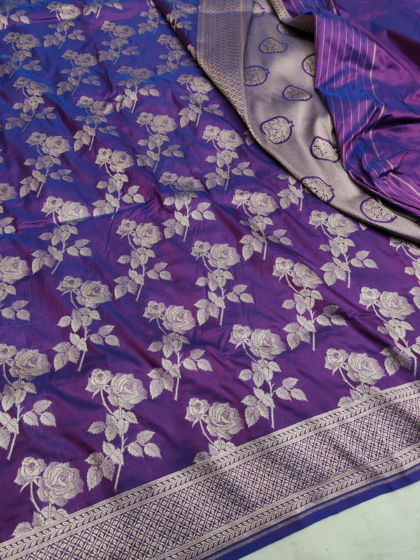 Purple Banarasi Silk Saree Golden Zari Work
