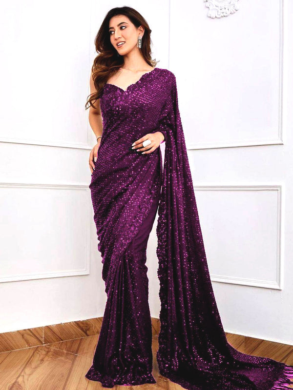 Purple Georgette Saree with All Over Sequin Work
