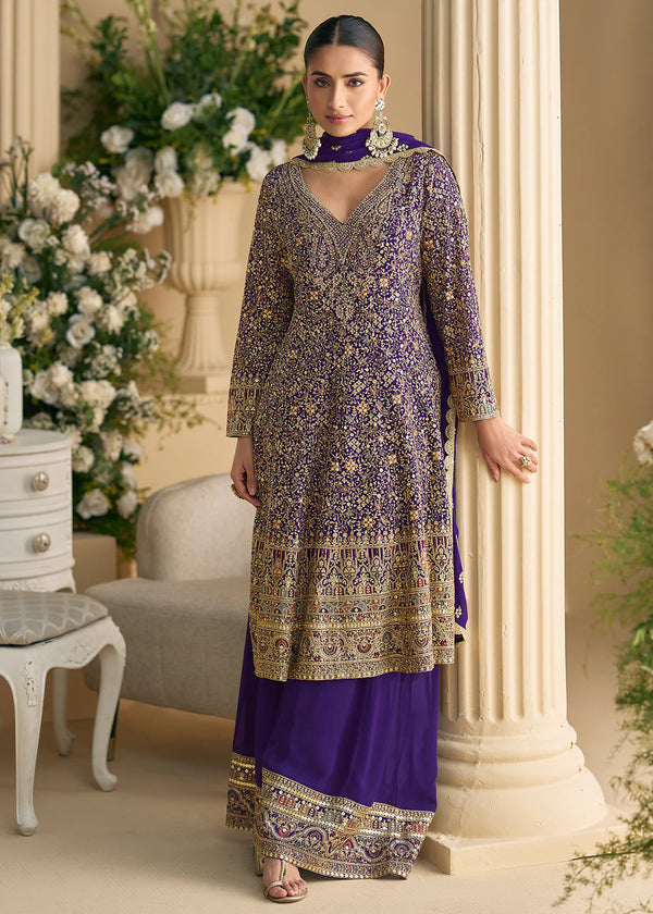 Purple Georgette Sharara with Swarovski Embroidery and Zari Work
