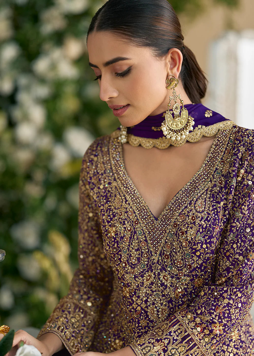 Purple Georgette Sharara with Swarovski Embroidery and Zari Work
