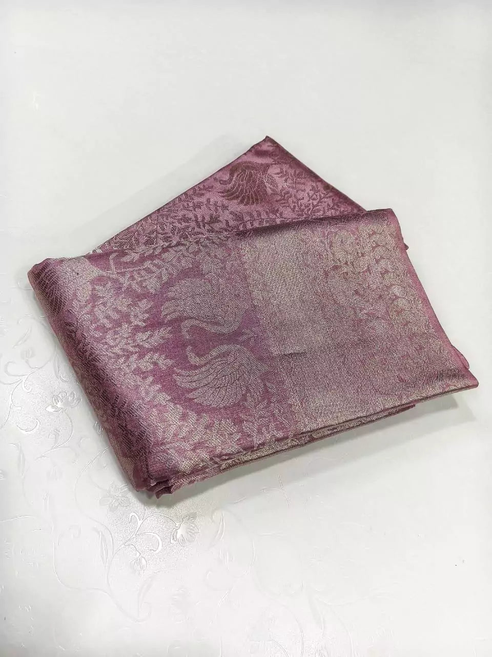Purple Kanchipuram Silk Saree with 2g Pure Zari Work and Silver Border Design
