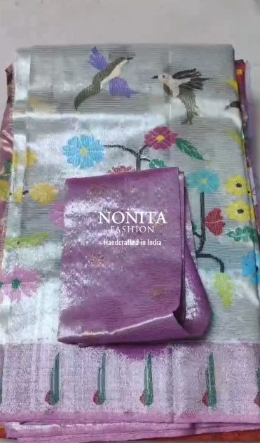 Purple Meenakari Jamewar Handloom Silk Saree with All Over Zari and Motif Work
