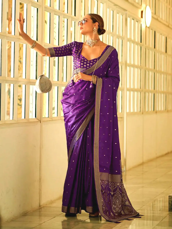 Purple Satin Silk Saree with Zari border and Heavy Sequin 