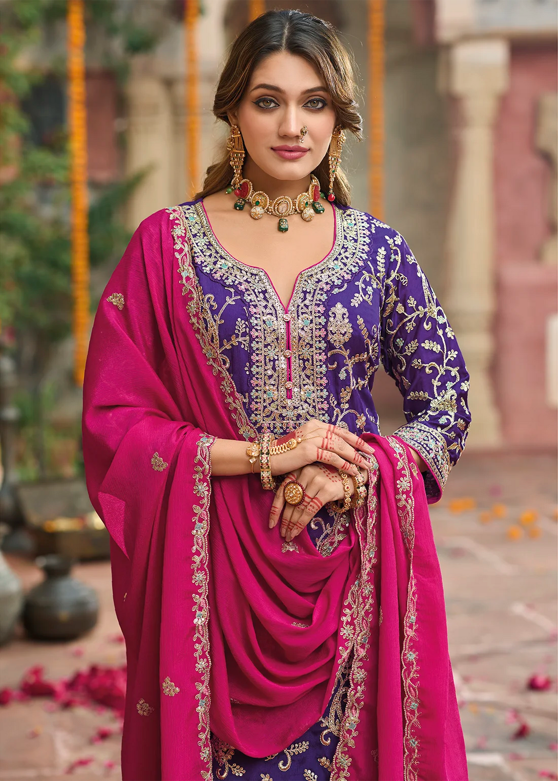 Purple Silk Salwar Kameez with All Over Heavy Zari work Embroidery
