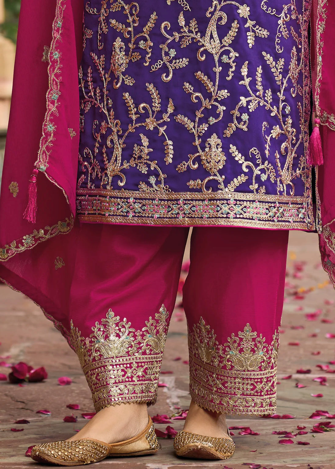 Purple Silk Salwar Kameez with All Over Heavy Zari work Embroidery
