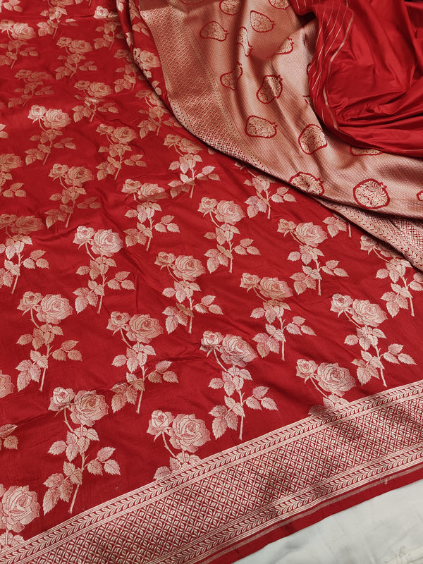 Red Banarasi Silk Saree Golden Zari Work
