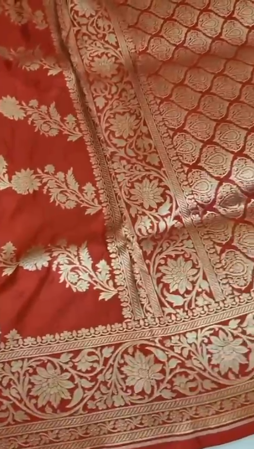 Red Butti Handloom Banarasi Katan Silk Saree with Zari Work
