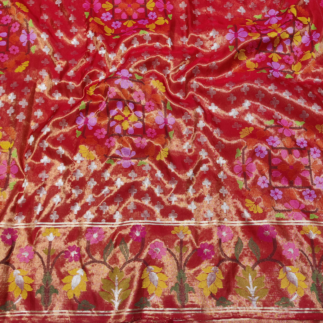 Red Handloom Kanchipuram Silk Saree with Pure Zari Work
