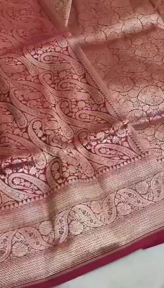 Red Paisley Handloom Banarasi Katan Silk Saree with Zari Work
