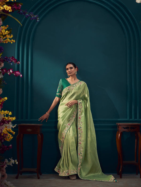 Kanchi Pistachio Silk Saree - Nonita Fashion