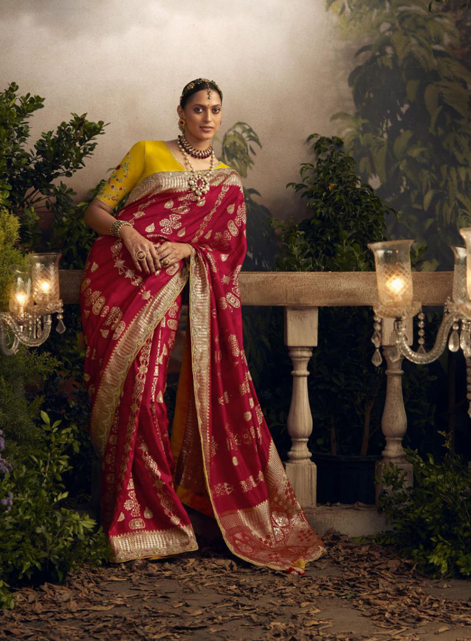 Sunlit Ruby Silk Embroidery Saree - Nonita Fashion