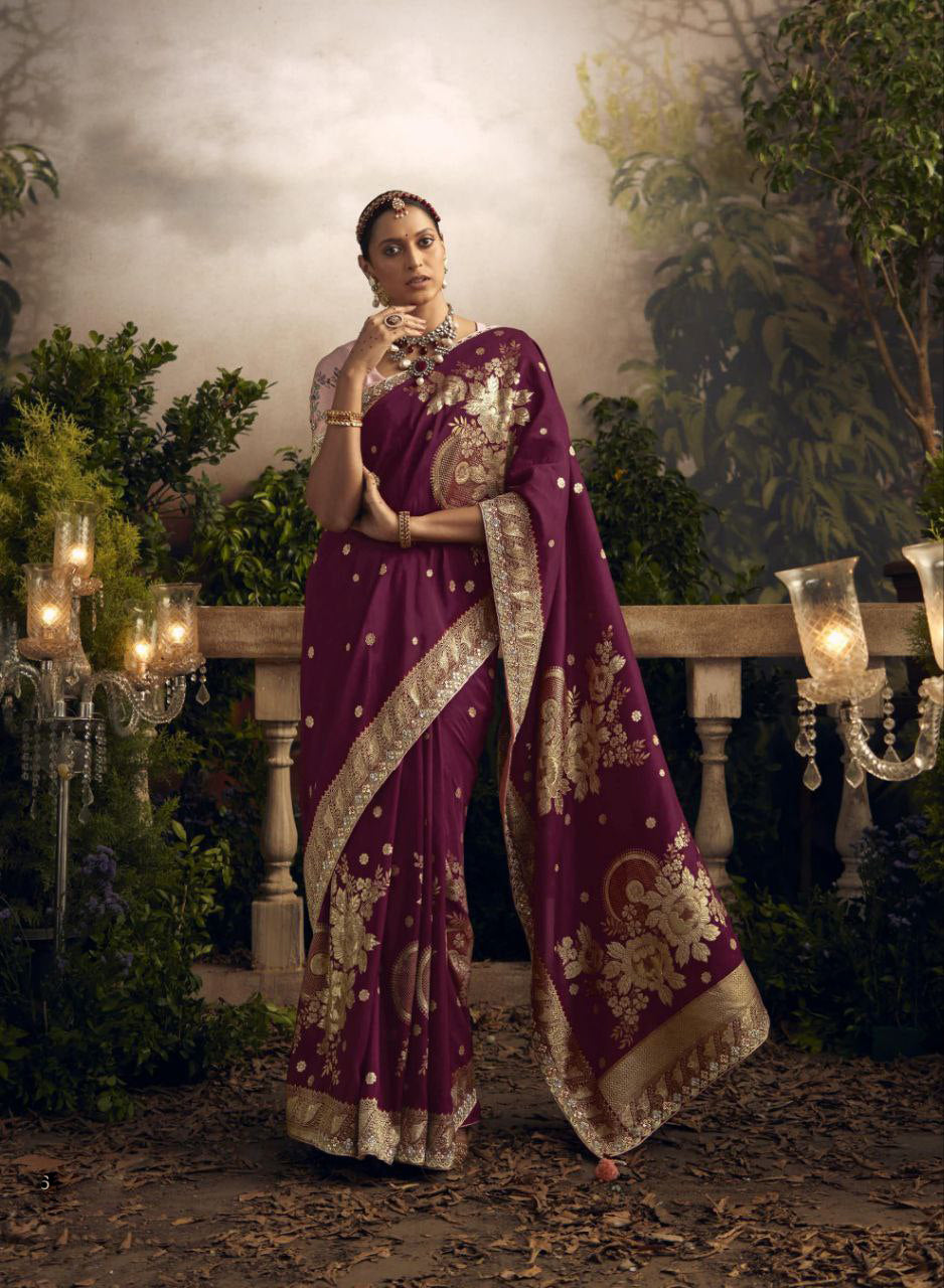 Plum Royale Silk Saree - Nonita Fashion