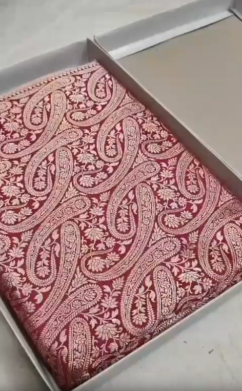 Red Paisley Handloom Banarasi Katan Silk Saree with Zari Work