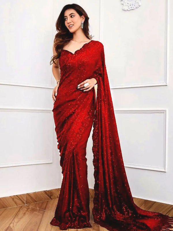 Shine Saga Red Saree