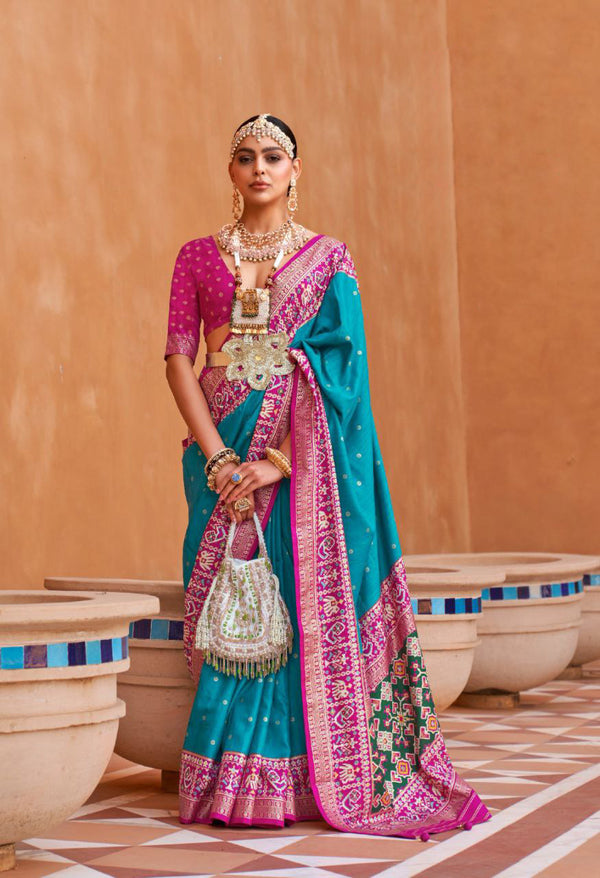 Aqua & Fuchsia Elegance Silk Saree - Nonita Fashion